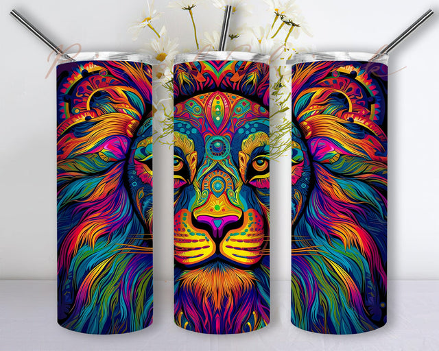 Lion Art With Psychedelic Colors 20oz Skinny Tumbler Png, Colors Lion Tumbler, Psychedelic Lion Tumbler, Straight Tumbler Wrap, Tumbler Sublimation Design Sublimation PixelChick 