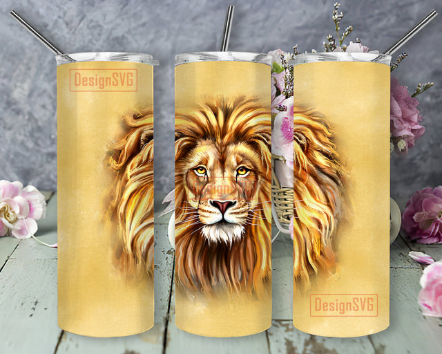 Lion Face Design Tumbler Png, Watercolor Lion 20oz Skinny Tumbler, Lion Sublimation Design, Animal Love Gift, Wild Animals Sublimation Design, Instant Download Sublimation DesignSVG 
