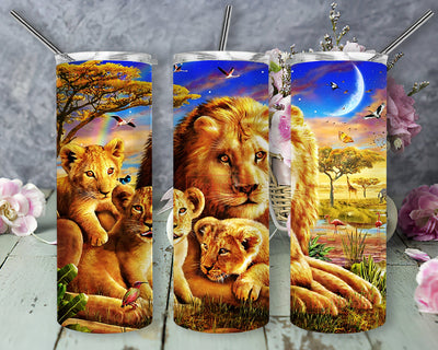 Lion Family 20oz Skinny Tumbler, Wild Animals Tumbler Png, Animal Lover Design Tumbler , Lion Sublimation Design, Digital Download Sublimation DesignSVG 