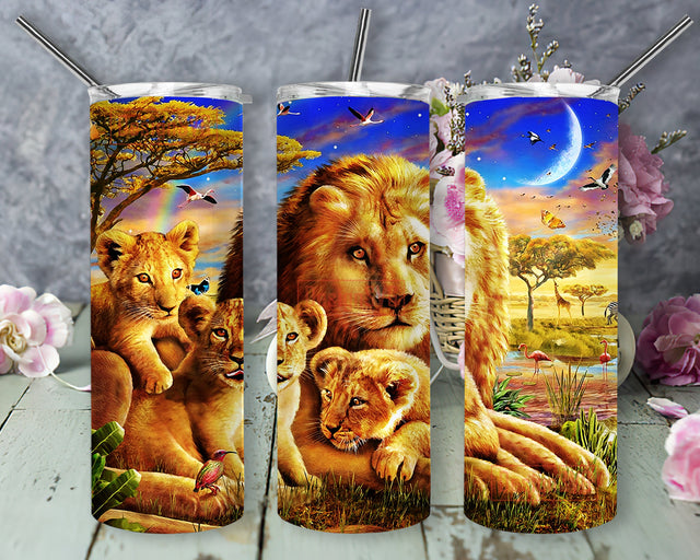 Lion Family 20oz Skinny Tumbler, Wild Animals Tumbler Png, Animal Lover Design Tumbler , Lion Sublimation Design, Digital Download Sublimation DesignSVG 