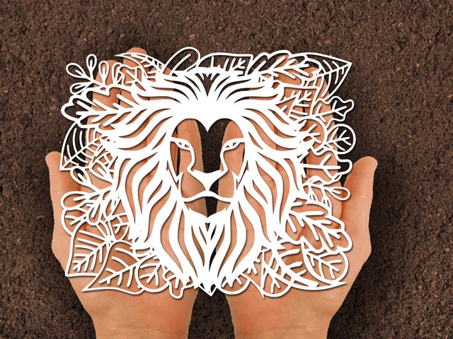 Lion head leaf Paper cut SVG Johan Ru designs 