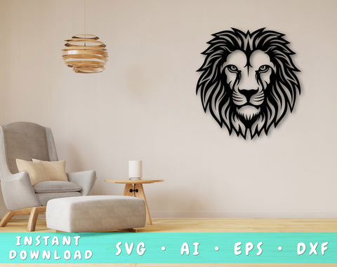 Lion Laser SVG Cut File, Lion Glowforge File, Lion DXF, Lion Wall Art SVG SVG HappyDesignStudio 