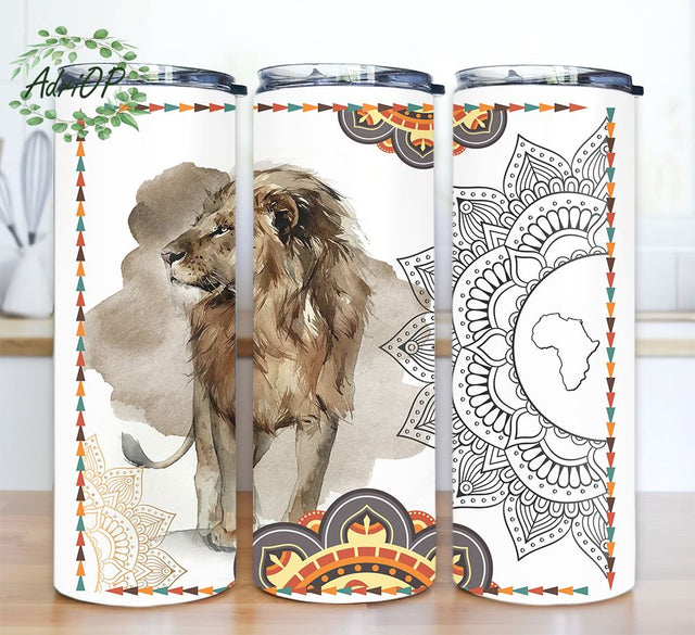Lion Mandala Skinny Tumbler Design PNG, African Lion Tumbler Wrap, Lion Tumbler PNG, 20oz Skinny Tumbler Design PNG, Instant Download Sublimation AdriOP 