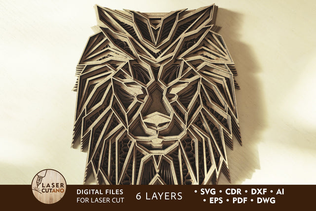 Lion - Multilayer Laser Cut Files, Mandala, 3D Design SVG LaserCutano 