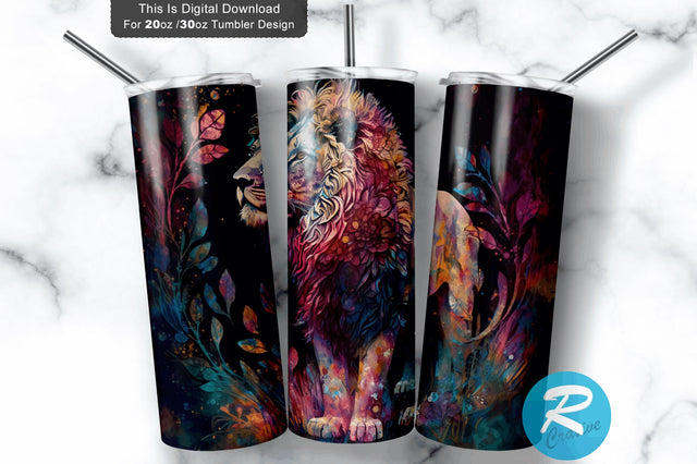 Lion Neon 20 oz / 30 oz Tumbler PNG Sublimation Regulrcrative 