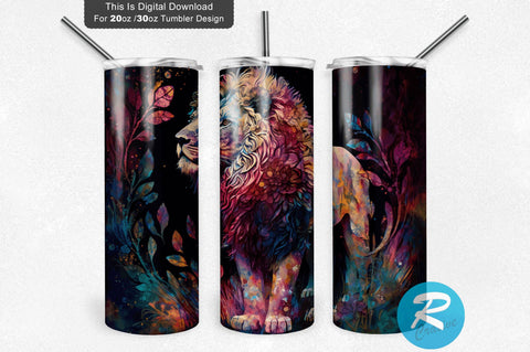 Lion Neon 20 oz / 30 oz Tumbler PNG Sublimation Regulrcrative 