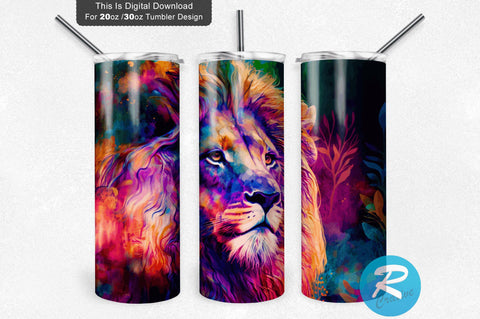 Lion Neon flora 20 oz / 30 oz Tumbler PNG Sublimation Regulrcrative 