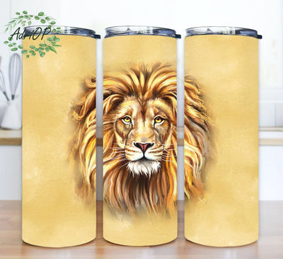 Lion Portrait 20oz Skinny Tumbler Png, Lion Lovers Gift, Lion Cup, Lion Digital Design tumbler, Lion Tumbler Wrap, Gold Lion Tumbler Sublimation AdriOP 