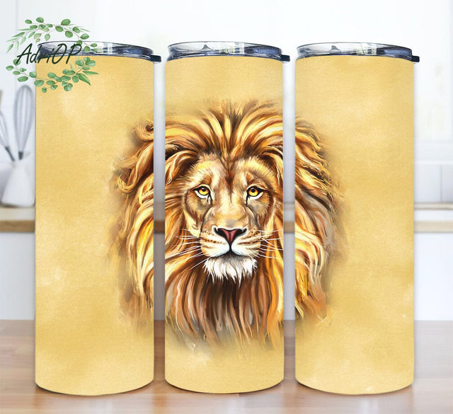 Lion Portrait 20oz Skinny Tumbler Png, Lion Lovers Gift, Lion Cup, Lion Digital Design tumbler, Lion Tumbler Wrap, Gold Lion Tumbler Sublimation AdriOP 