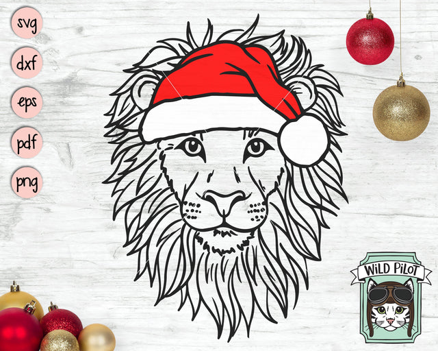 Lion Santa hat svg file, Lion with Hat svg, Christmas svg file, Lion svg, Christmas cut file, Christmas Animals svg, Animal Santa hat svg, Wild svg SVG Wild Pilot 