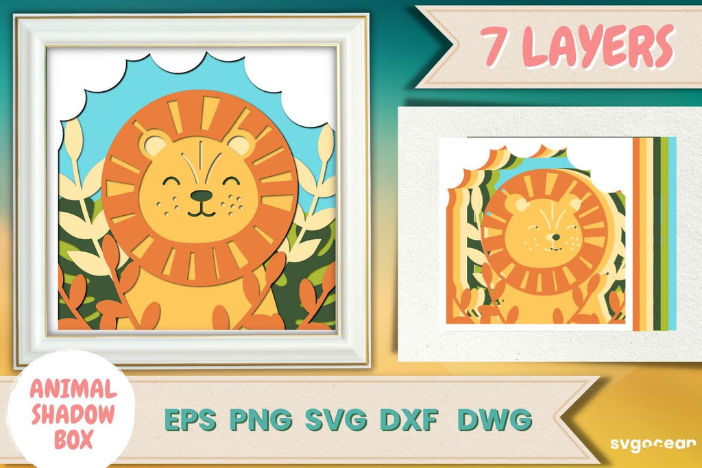 Lion Shadow Box | 3D Layered SVG | Lightbox - So Fontsy
