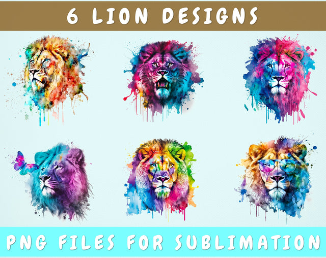 Lion Sublimation Designs Bundle, 6 Designs, Lion PNG Files, Lion Clipart Sublimation HappyDesignStudio 