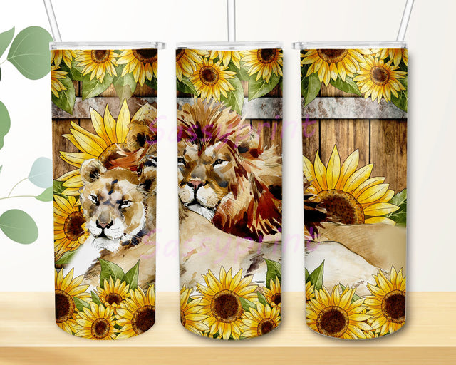 Lion sunflower Tumbler wrap, Digital Sublimation design, Lion Digital Design, Floral Digital Tumbler, Instant Download, Sunflower tumbler Sublimation sassyprint 