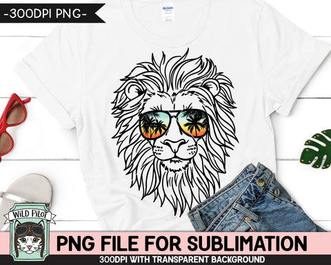 Lion Sunglasses SUBLIMATION designs png, Lion png, Sunset Sunglasses PNG file, Palm Tree glasses, Beach Vacation png, Summer Lion glasses PNG Sublimation Wild Pilot 