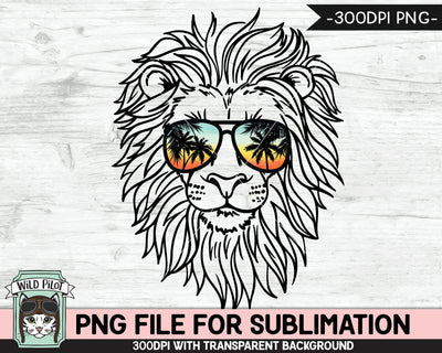 Lion Sunglasses SUBLIMATION designs png, Lion png, Sunset Sunglasses PNG file, Palm Tree glasses, Beach Vacation png, Summer Lion glasses PNG Sublimation Wild Pilot 