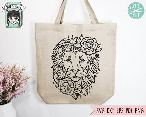 Lion SVG File, Lion With Flowers SVG, Lion Cut File, Animal Face SVG File, Floral Lion SVG, Lion With Flowers on Head SVG, Cute Lion Face SVG File, Wild SVG SVG Wild Pilot 