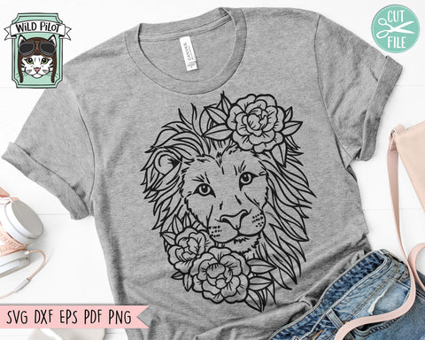 Lion SVG File, Lion With Flowers SVG, Lion Cut File, Animal Face SVG File, Floral Lion SVG, Lion With Flowers on Head SVG, Cute Lion Face SVG File, Wild SVG SVG Wild Pilot 