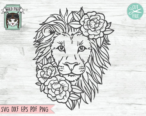 Lion SVG File, Lion With Flowers SVG, Lion Cut File, Animal Face SVG File, Floral Lion SVG, Lion With Flowers on Head SVG, Cute Lion Face SVG File, Wild SVG SVG Wild Pilot 