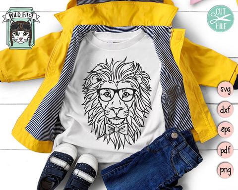 Lion SVG File, Lion With Glasses Bowtie SVG, Lion Cut File, Animal Face SVG, Cute Boy Lion SVG, Cute Lion Face SVG, Lion Eyeglasses and Tie SVG SVG Wild Pilot 