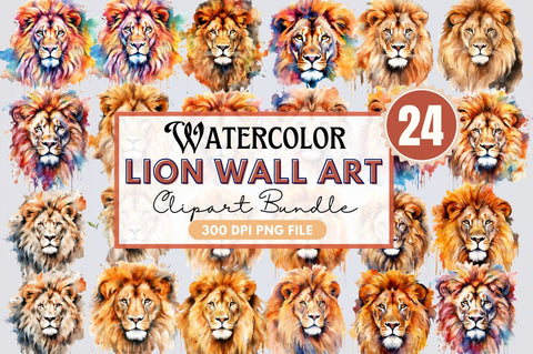 Lion Wall Art Watercolor Clipart Sublimation Regulrcrative 