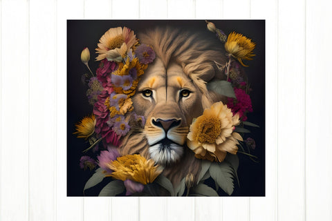 Lion With Flowers Tumbler Sublimation Wrap. 20 OZ Tumbler Sublimation Olga Terlyanskaya 