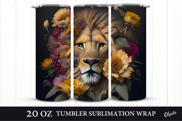 Lion With Flowers Tumbler Sublimation Wrap. 20 OZ Tumbler Sublimation Olga Terlyanskaya 