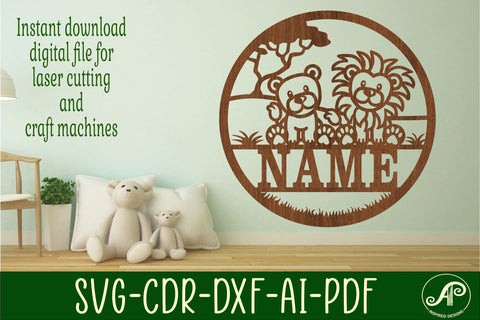 Lions Name sign svg laser cut template, wall art SVG APInspireddesigns 