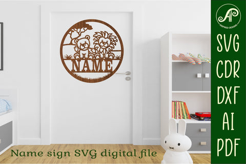 Lions Name sign svg laser cut template, wall art SVG APInspireddesigns 