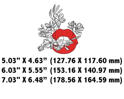 Lips and Flowers Machine Embroidery Design1C Embroidery/Applique DESIGNS Canada Embroidery 
