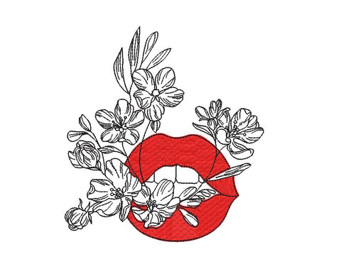 Lips and Flowers Machine Embroidery Design1C Embroidery/Applique DESIGNS Canada Embroidery 