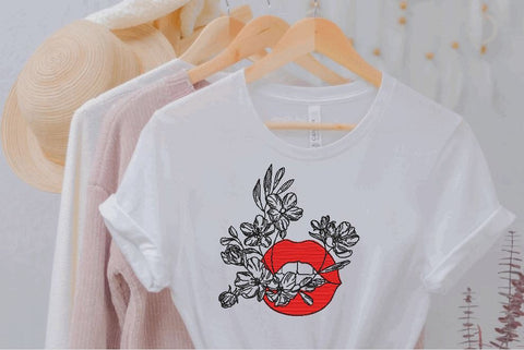 Lips and Flowers Machine Embroidery Design1C Embroidery/Applique DESIGNS Canada Embroidery 
