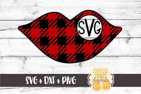 Lips Monogram - Buffalo Plaid - Valentine's Day SVG PNG DXF Cutting Files SVG Cheese Toast Digitals 