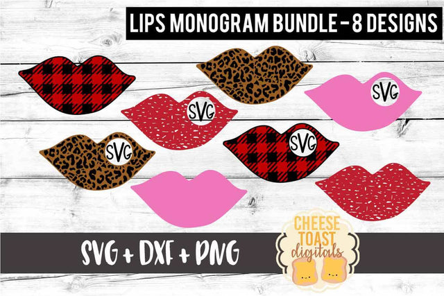 Lips Monogram Bundle - 8 Designs - Valentine's Day SVG PNG DXF Cutting Files SVG Cheese Toast Digitals