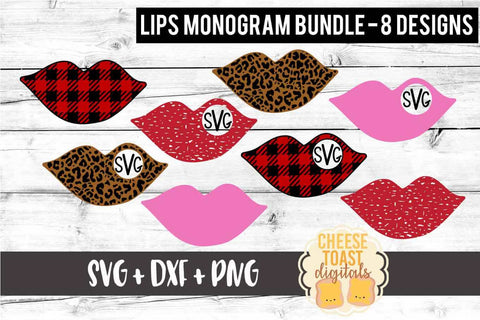 Lips Monogram Bundle - 8 Designs - Valentine's Day SVG PNG DXF Cutting Files SVG Cheese Toast Digitals 