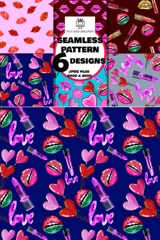 Lips Seamless Paper, Make up Digital Paper Digital Pattern Natasha Prando 