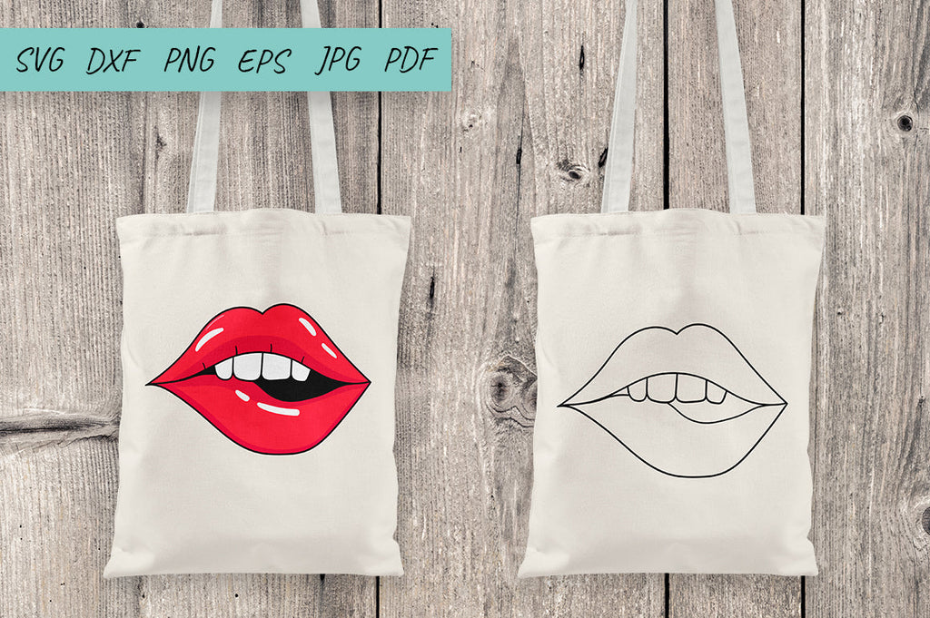 Lips SVG, Kiss SVG, Biting Lips SVG DXF PNG EPS - So Fontsy