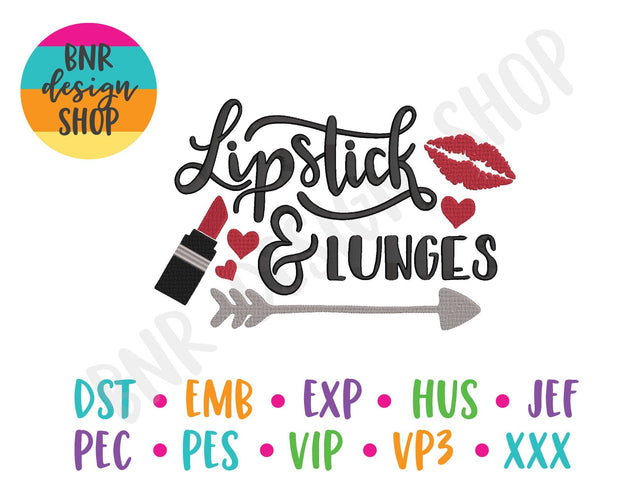 Lipstick and Lunges Machine Embroidery Design Embroidery/Applique BNRDesignShop 