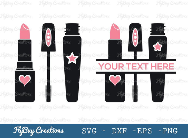 Lipstick & Mascara Svg Cut File| Lipstick | Mascara | Mekup Set | Mekup Kids | Bueaty | Mekup Items | Circle Monogram | Split Monogram SVG ETC Craft 