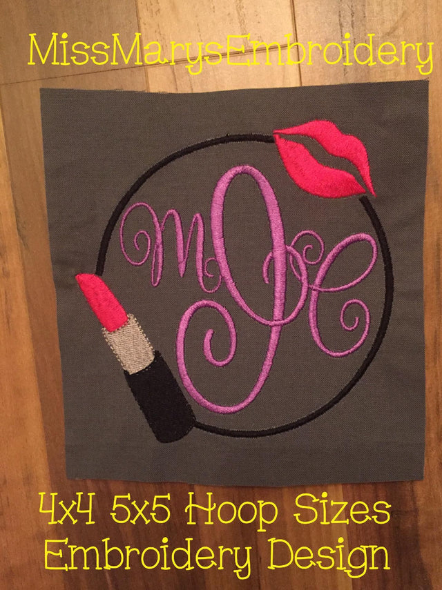 Lipstick Monogram Embroidery Frame Embroidery/Applique MissMarysEmbroidery 