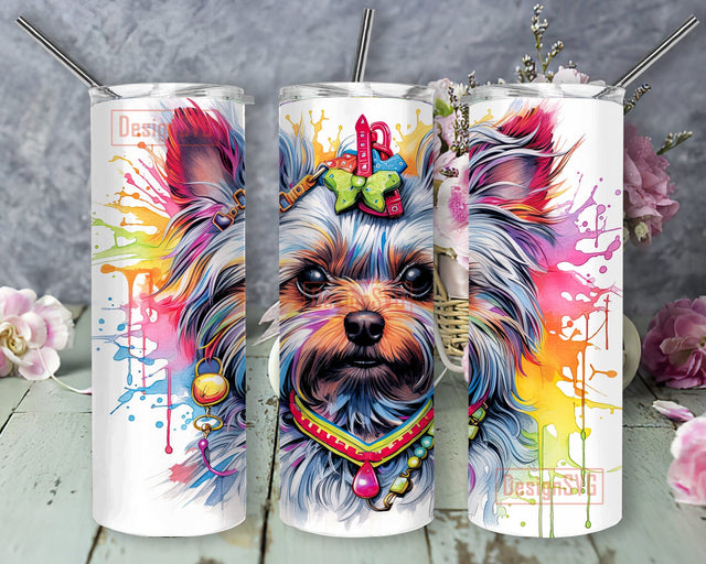 Lisa Frank Style Yorkie 20oz Skinny Tumbler Png, Noen Yorkie Tumbler, Watercolor Yorkie Tumbler, Colorful Yorkshire Tumbler, Yorkie Dog Tumbler Sublimation DesignSVG 