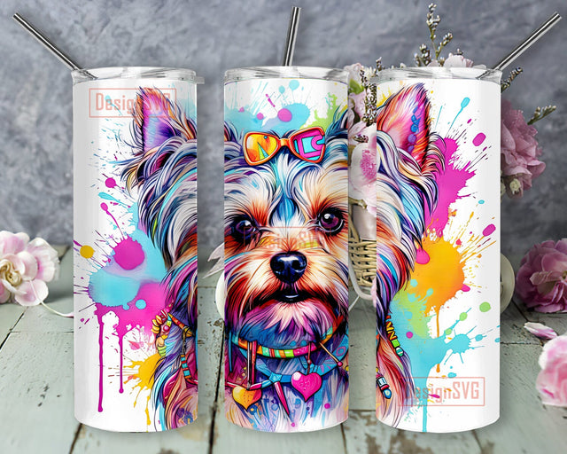 Lisa Frank Style Yorkie 20oz Skinny Tumbler Png, Noen Yorkie Tumbler, Watercolor Yorkie Tumbler, Colorful Yorkshire Tumbler, Yorkie Dog Tumbler Sublimation DesignSVG 