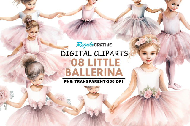Little Ballerina Watercolor Clipart Sublimation Regulrcrative 