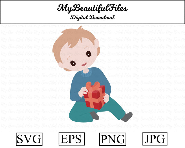 Little boy with present - Christmas SVG MyBeautifulFiles 
