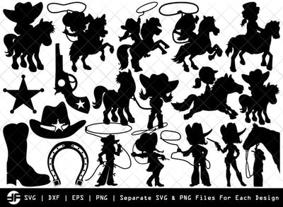Little Cowgirl SVG | Cowgirl Silhouette Bundle | SVG Cut File SVG ETC Craft 
