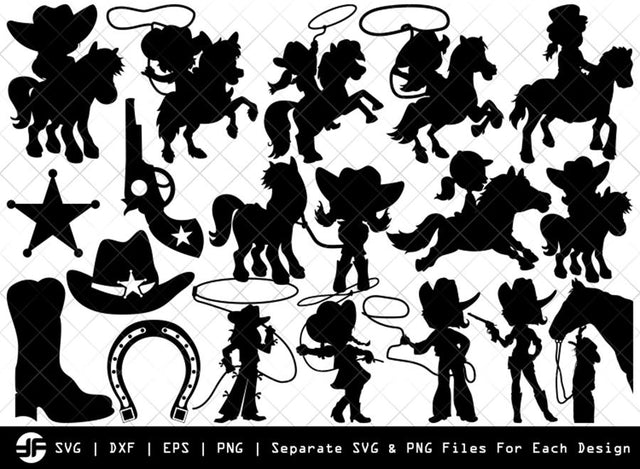 Little Cowgirl SVG | Cowgirl Silhouette Bundle | SVG Cut File SVG ETC Craft 
