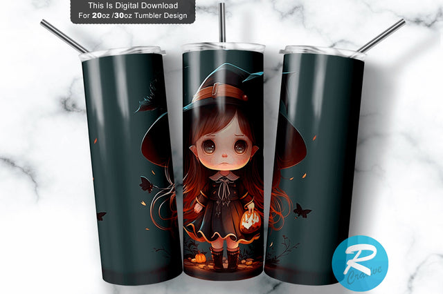 Little Cute Witch Halloween 20 oz / 30 oz Tumbler PNG Sublimation Regulrcrative 