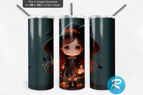Little Cute Witch Halloween 20 oz / 30 oz Tumbler PNG Sublimation Regulrcrative 