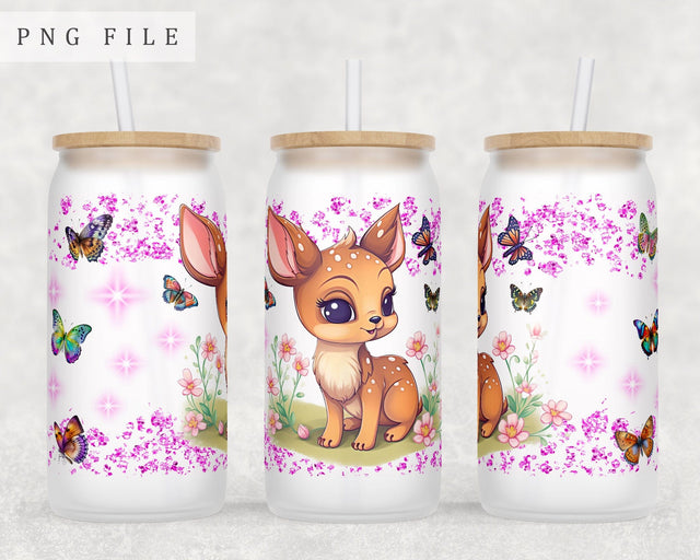 Little Deer Libbey Glass Can Wrap, 16oz Glass Can Sublimation Design, Fawn Glass Can PNG File Sublimation HappyDesignStudio 