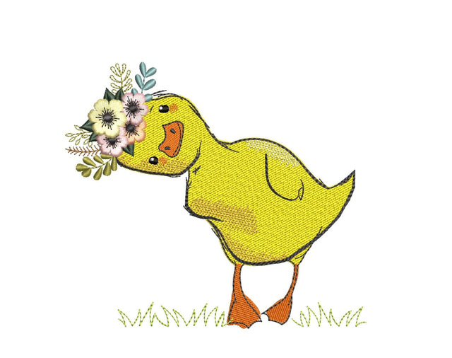 Little Duckling with a Floral Wreath Embroidery Design, 4 sizes, Instant Download Embroidery/Applique DESIGNS Nino Nadaraia 