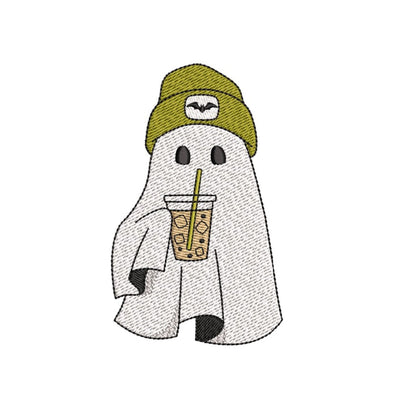 Little Ghost with Ice Coffee Embroidery Design, Halloween Machine Embroidery Design, 3 sizes, Instant Download Embroidery/Applique DESIGNS Nino Nadaraia 